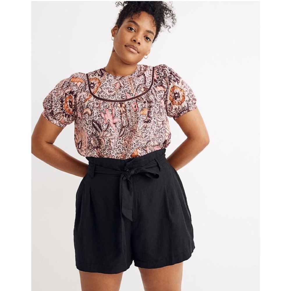 Madewell Paperbag Tie Waist Linen Blend Shorts Black size 8 EUC
